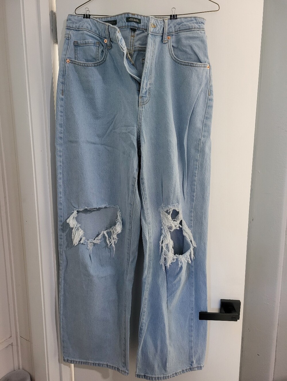 wild fable Light Blue Distressed Wide Leg Jeans